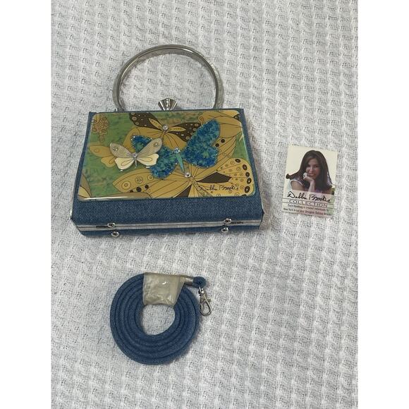 Debbie Brooks Retro Butterfly Denim Handbag Signature With Strap Purse Box - Picture 1 of 12